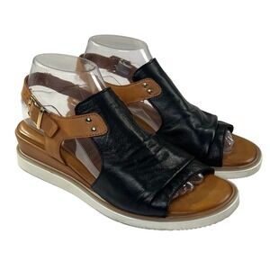 Spring Step Locals Sandals Womens 40/9 Black Tan Leather Slingback Comfort Boho